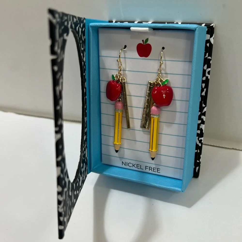 Apple and Pencil Kids Earrings - Picture 2 of 7